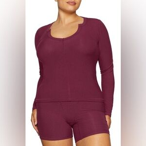 Skims Soft Lounge Split Neck Long Sleeve Top